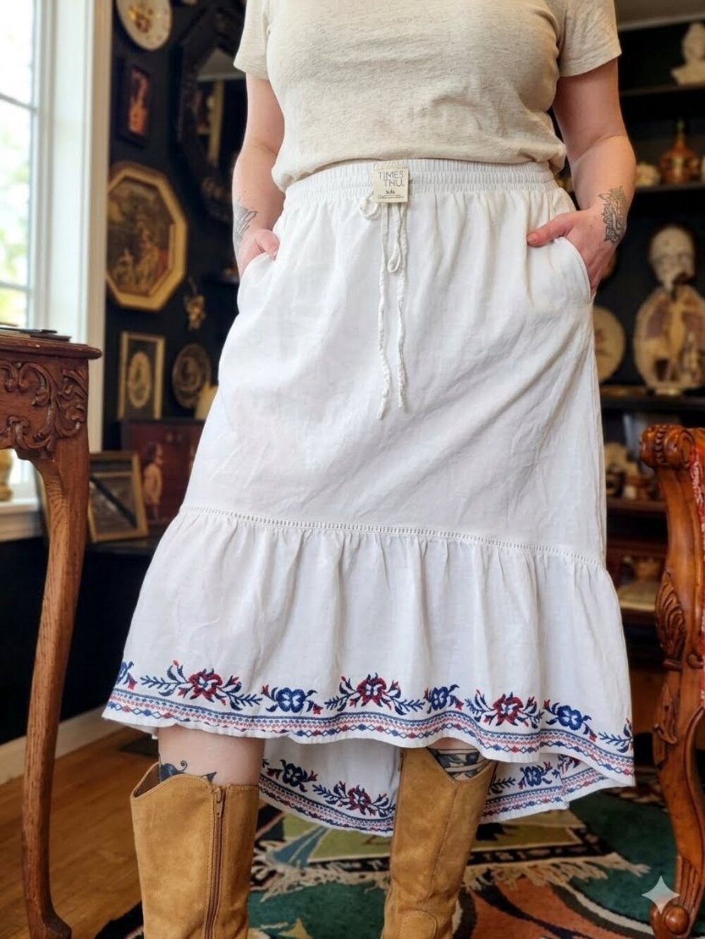 Time and Tru XXL (20) White Embroidered Hi-Lo Maxi Skirt